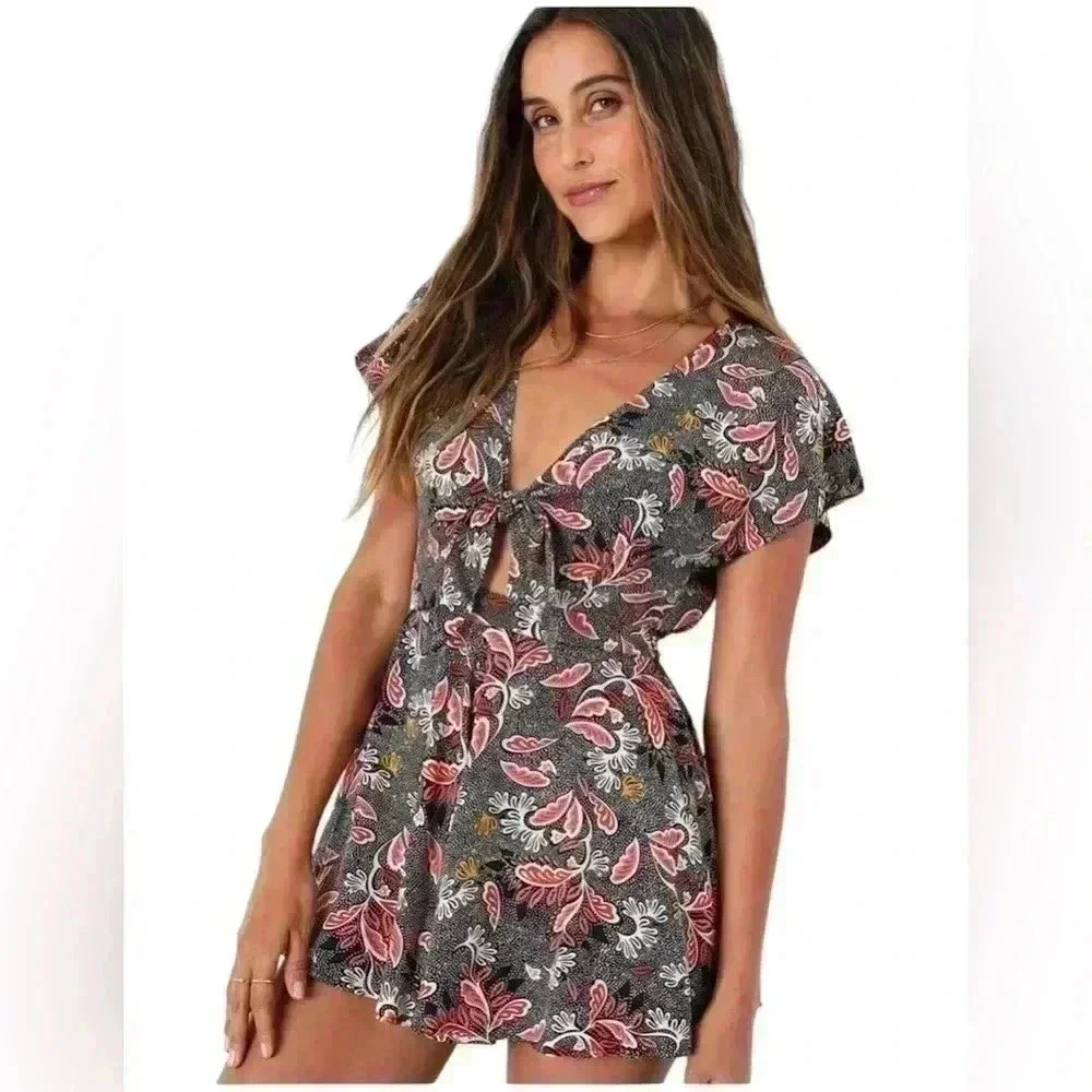 Lulus Romper Size XS Dondi Navy Floral  Print Open Back